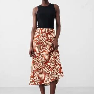 Linen-Blend Midi Slip Skirt